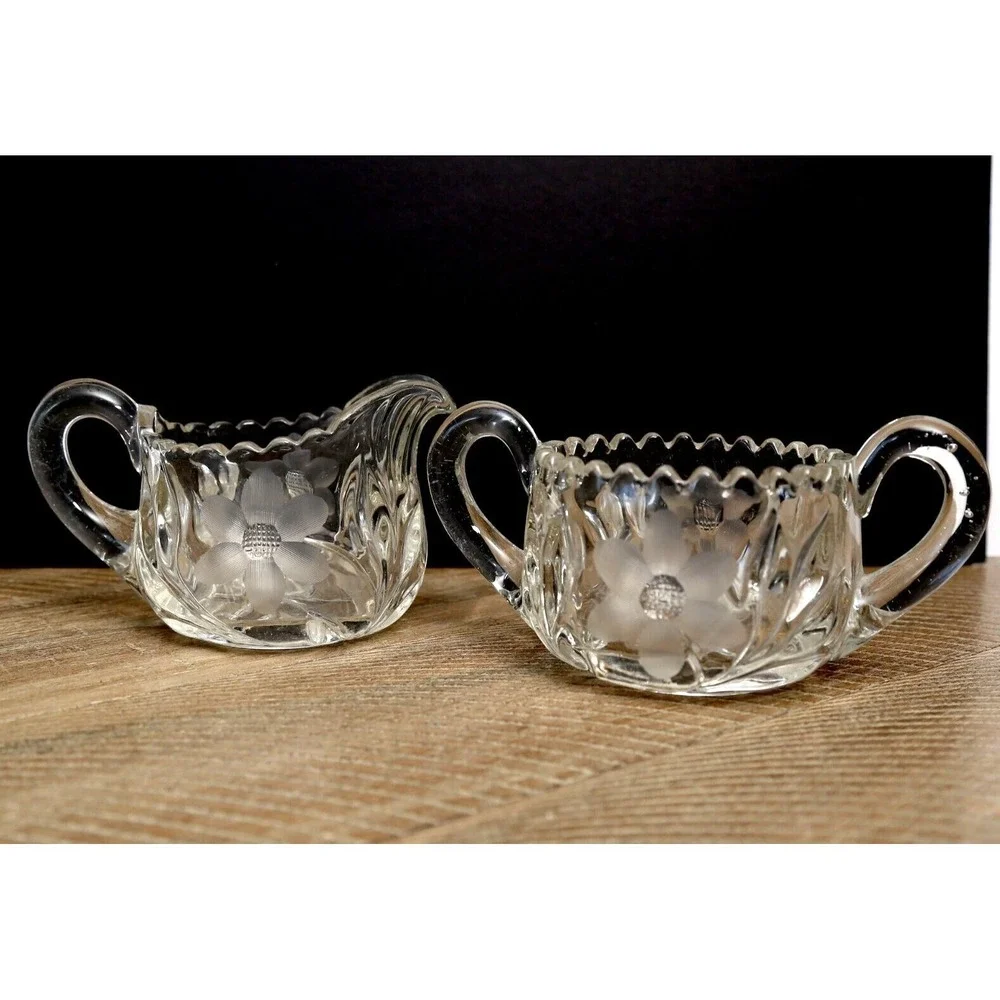 Vintage‎ Lancaster Etched Sugar and Creamer Set